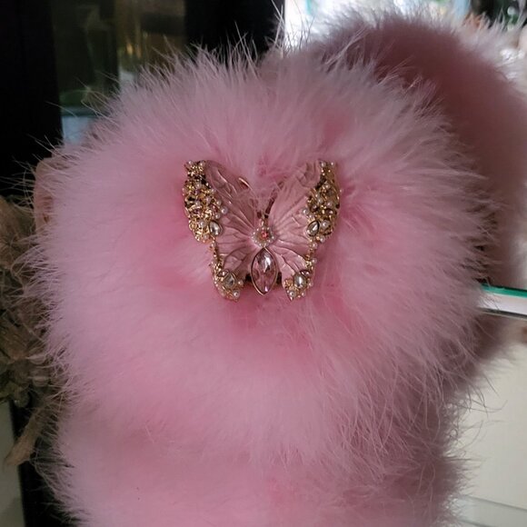 Soft Pink Butterfly Powder Puff Down Feather Duster Body Dusting Powder Pouf - Picture 4 of 6